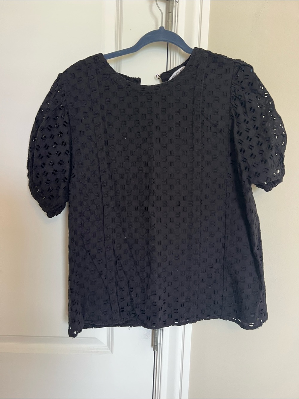 Elizabeth and James Black Eyelet Puff-Sleeve Blouse